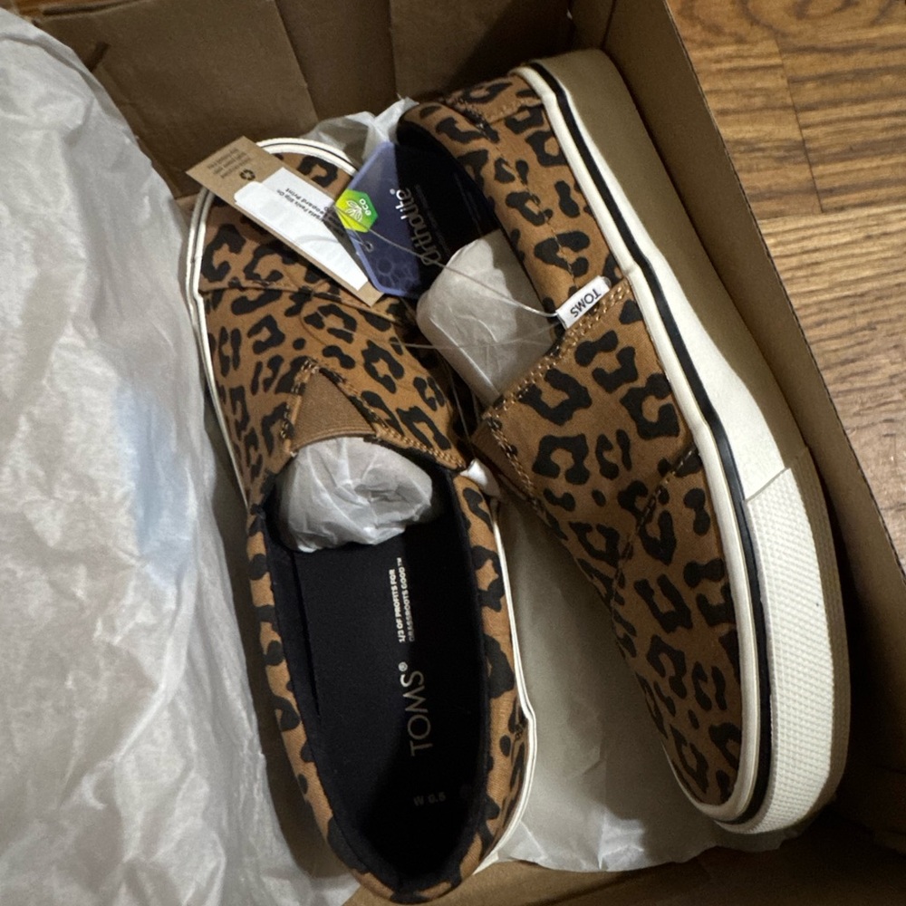 Toms Brown and White Leopard Print Sneakers
